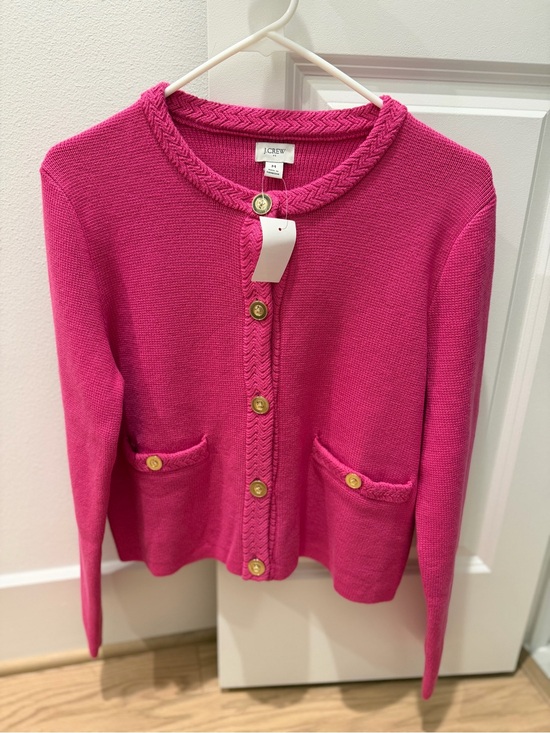 J. Crew Sweaters - J. Crew Hot Pink Braided-Trim Button Cardigan